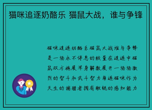 猫咪追逐奶酪乐 猫鼠大战，谁与争锋